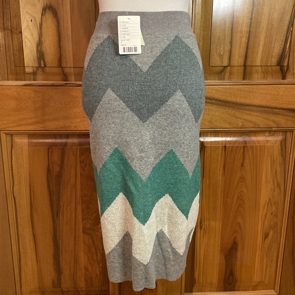 NWT Moth - Anthro - NWT - Gray/Green Chevron Knit Asymmetrical Skirt - EUC - S - Picture 5 of 16